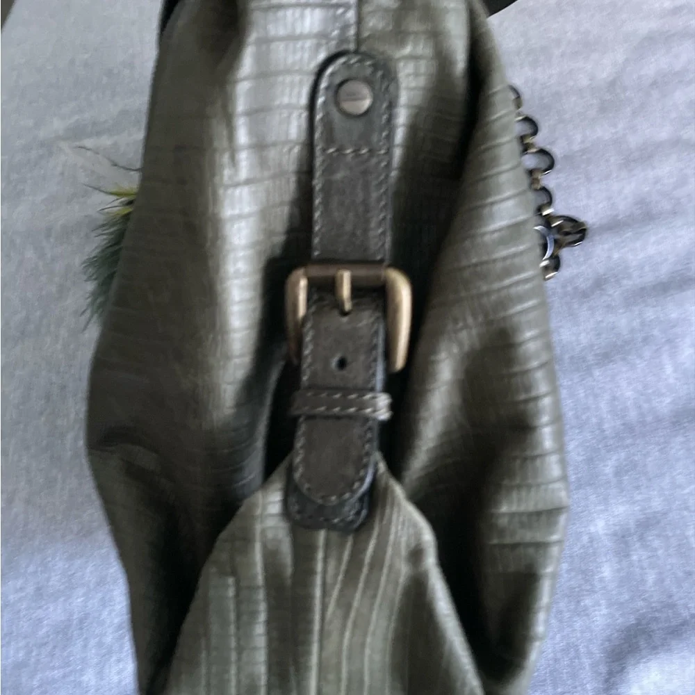 Vintage Worth Made in Italy Olive Green Embossed Leather Satchel or Handbag